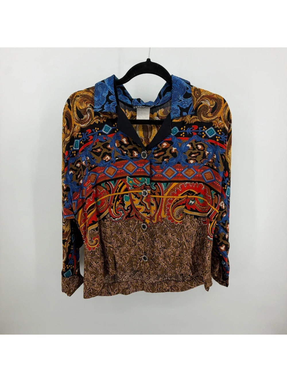 Vintage Carole Little Women’s 100% Rayon Baroque Paisley Colorblock Blouse